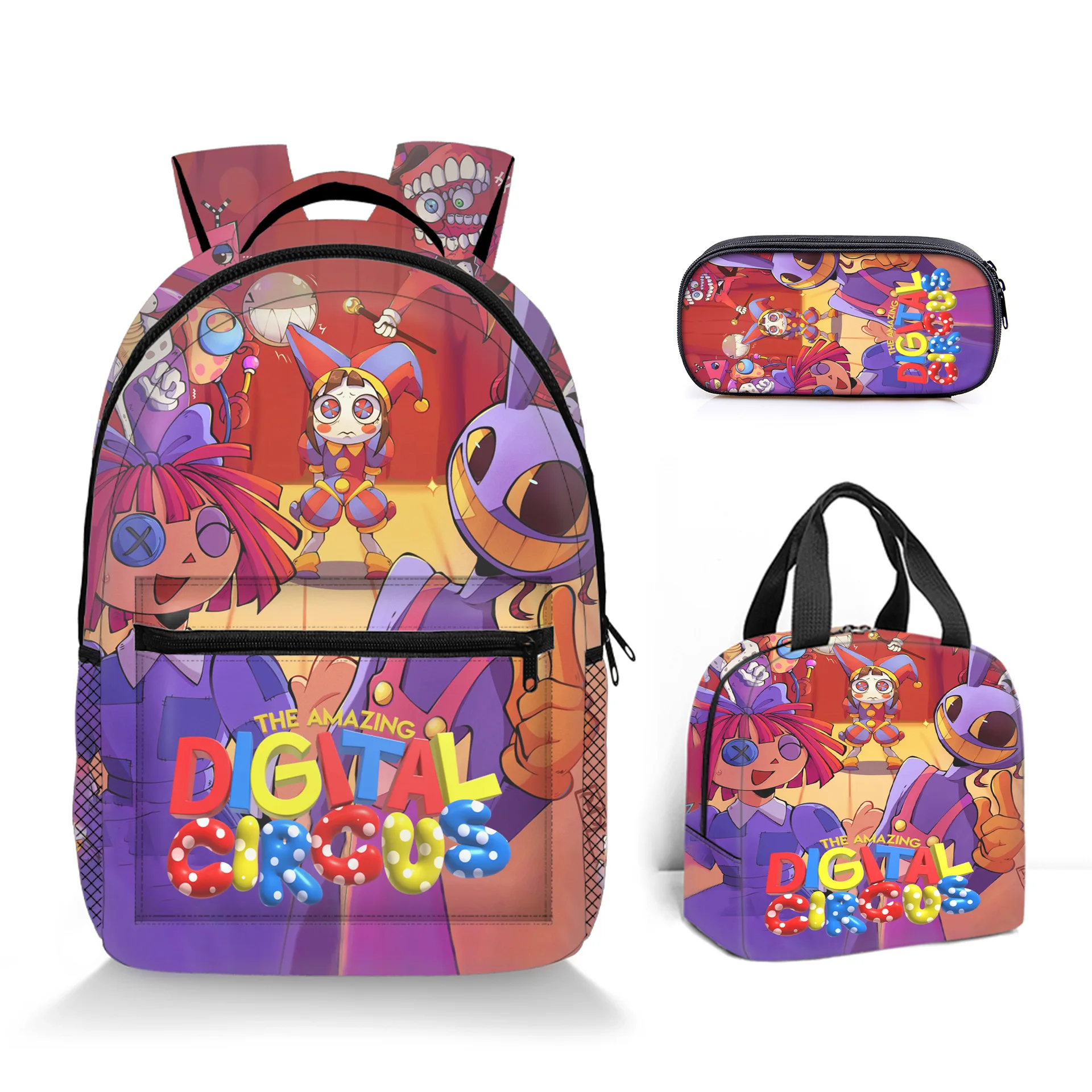 

Cartoon Novelty THE AMAZING DIGITAL CIRCUS 3D Print 3pcs/Set Student School Bags Laptop Daypack Backpack Lunch bag Pencil Case