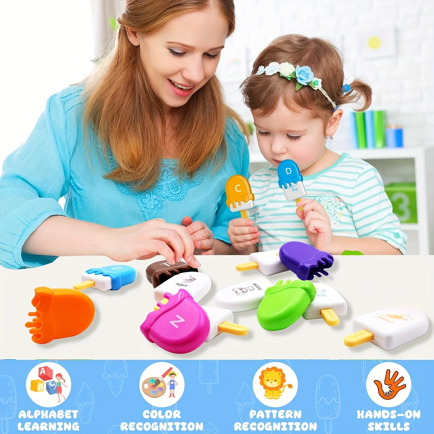 52PCS Ice Cream Alphabet Matching Toy Colour Counting Word Learing for Children Development Game Uppercase Lowercase Letters 4