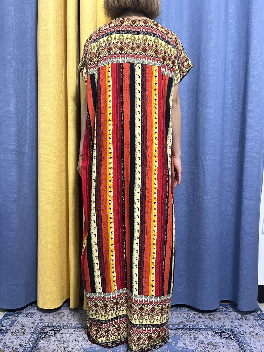 Abayas For Women Printed Rainbow Stripes Cotton Muslim Fashion African Traditional Woman Dresses Turkey Clothing With Turban