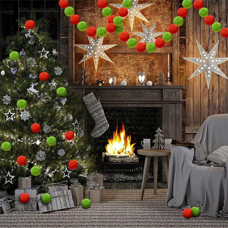 20-3PCS Christmas Green Elf Balls Furry Pendant Christmas Tree Hanging Decor Soft Faux Fur Ball Xmas Party New Year Supplies