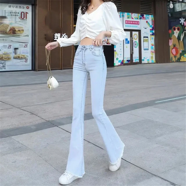 Style Bell Bottom Jeans 2021  Light Washed Bell Bottom Jeans - Woman  Fashion Jean - Aliexpress