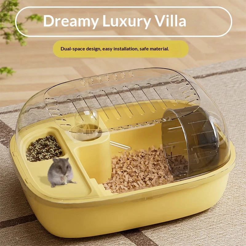 Villa per criceti in acrilico a vista completa, gabbia multifunzione con area per l'alimentazione, distributore d'acqua e nascondiglio per animali domestici, gerbilli e topi