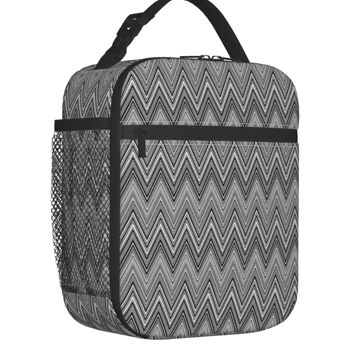 Home Zig Zag Patterns Borse Per Il Pranzo Isolate Termicamente Bianche Grigie Boho Chic Zigzag Lunch Tote Camping Travel Scatola Per Alimenti Multifun