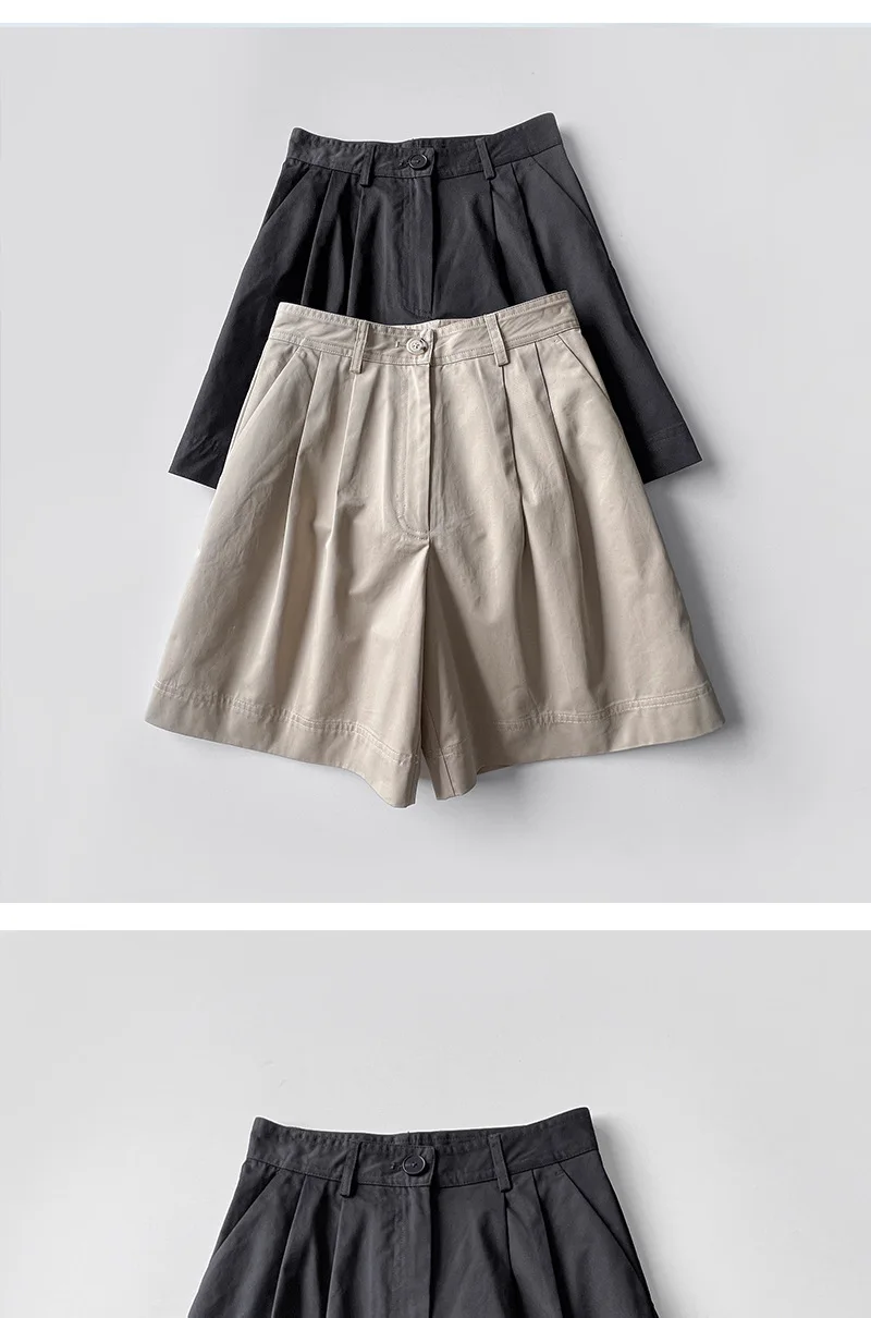 Cotton Twill Shorts   Genderful Women's Spring Summer Quality womens petite size Short Suit Pants Versatile Unisex Casual for woman in black, beige
