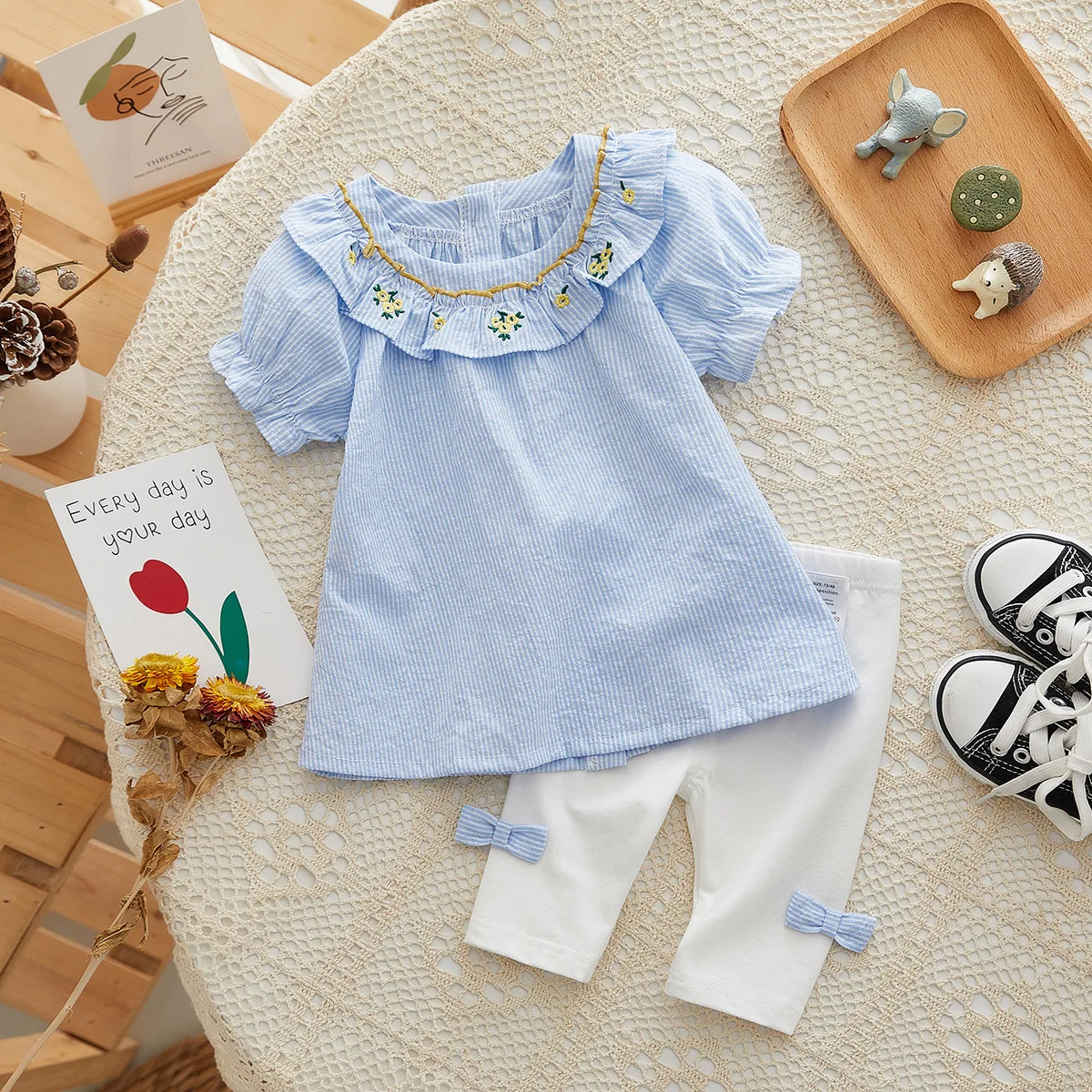

Summer Korean Ins 2024 Baby Girls 2PCS Short Sleeve Fresh Flower Print Sweet Infant Girls Dress Elastic Waist Newborn Girls Pant