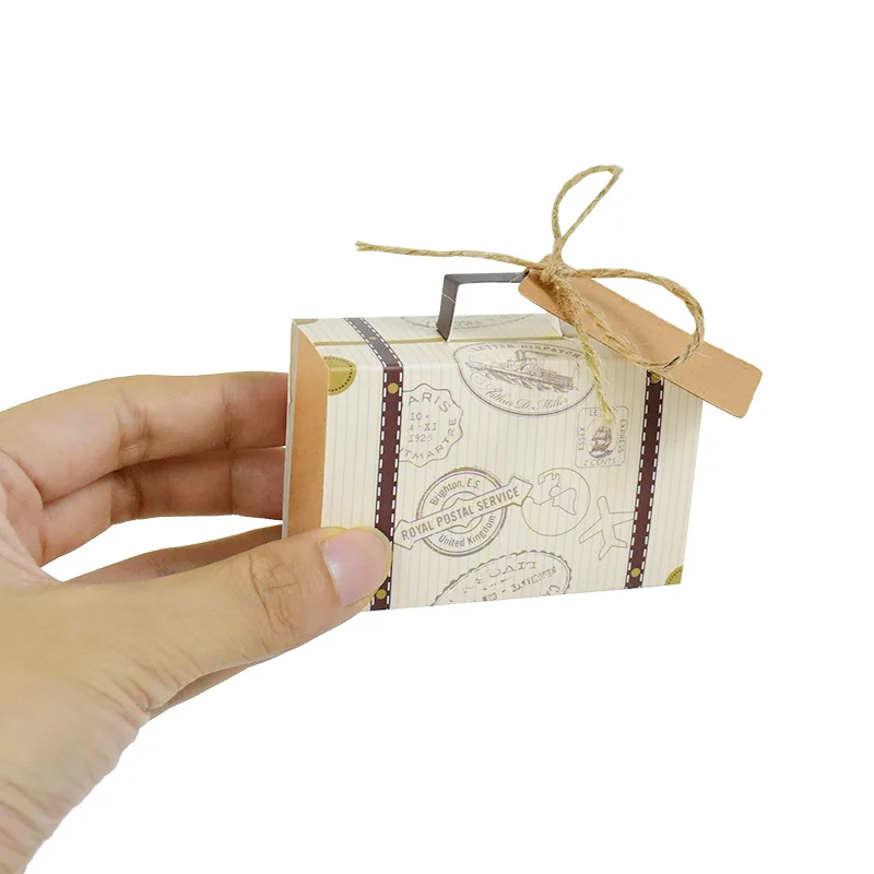 10P Mini Suitcase Candy Boxes with Rope Travel Theme Stamp Decor Kraft Paper Drawable B... - SKU MSCB1140 - UGI Packaging