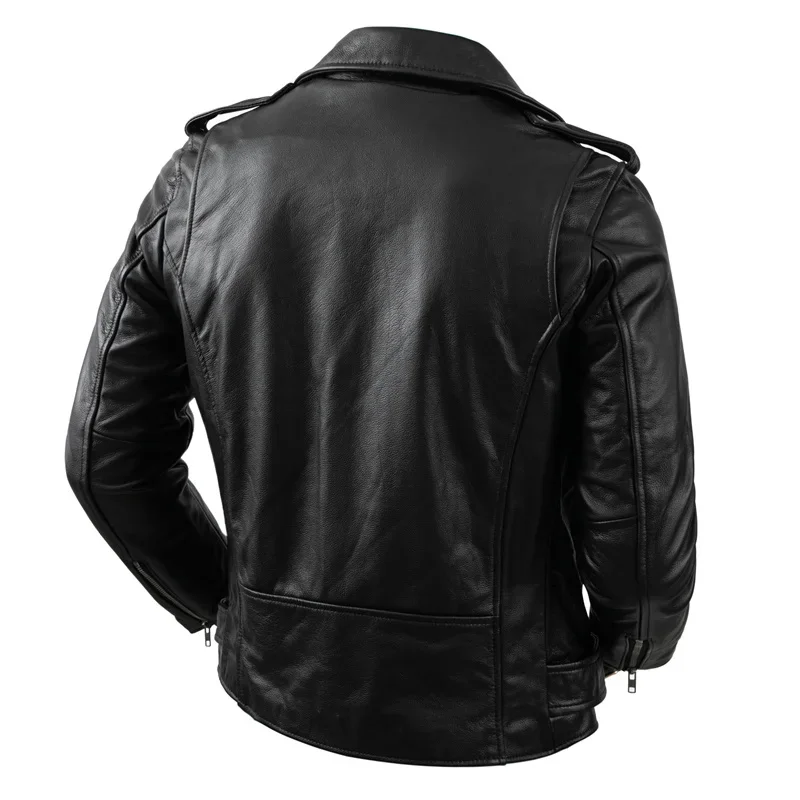 Description Picture 5 of itemGenuine Cowhide Leather Motorcycle Coat Cow Skin Jacket Men Lapel Jackets s Clothing Real