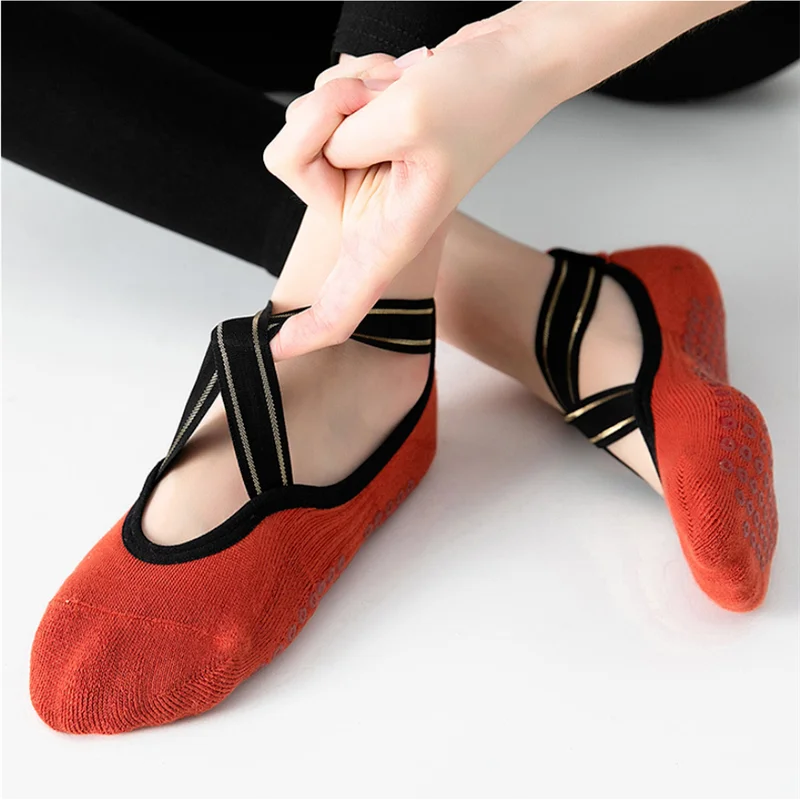 Non-slip Yoga Women Ankle Socks Summer Breathable Cross Back Cotton Underwear Dance Pilates Home Fitness Sports Floor Socks