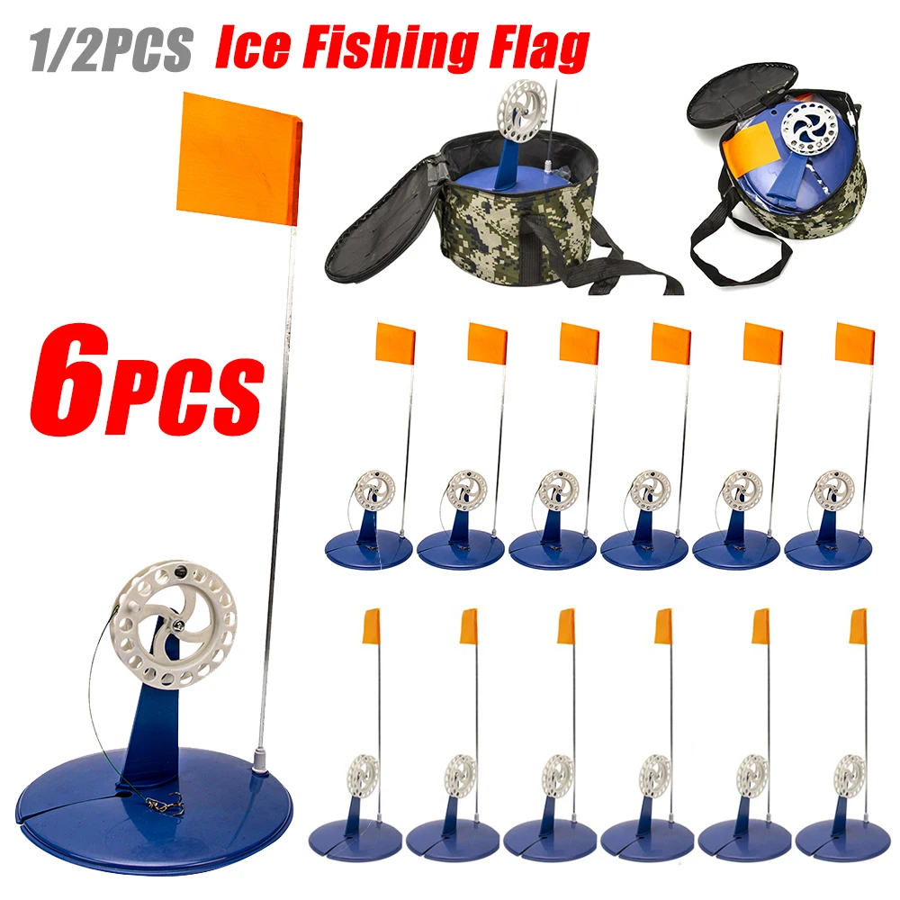 61pcsFoldingIceFishingFlagHandsFreeIceFishingRodFlagTipUp