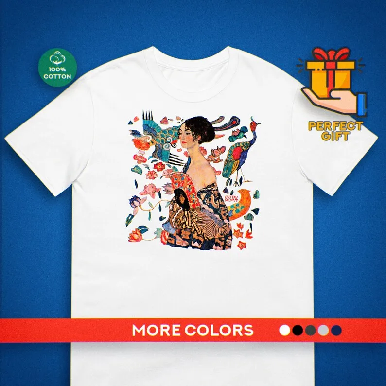 Gustav Klimt T Shirt Lady With A Fan Painting Art Estetica Maniche Lunghe O Corte