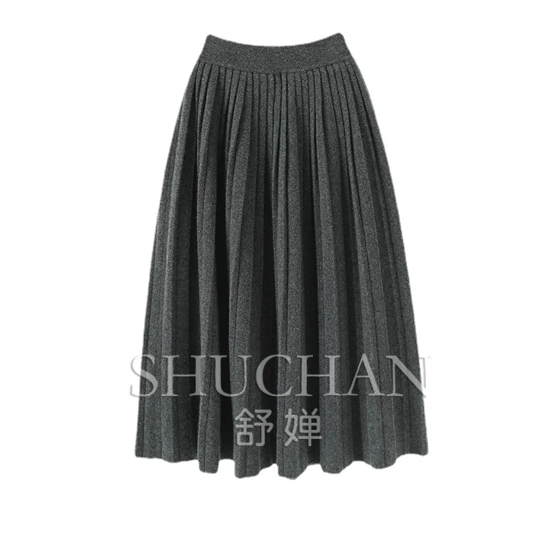 Thick Knit Pleated Skirt Women 100% Cashmere Sweater Women New Thick Warm Knit Clothing Winter Ankle-Length  Empire women maxi skirt lace up high waist a line big swing wide band pleated ankle length ol commute style loose spring summer skirts