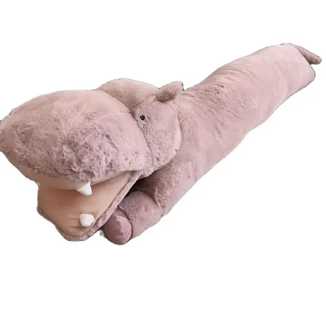 115cm Lovely Lying Funny Stuffed Long Pillow Hippopotamus Plush Toy Soft Animal Toys Giant Cushion for Baby Girls Birthday Gift