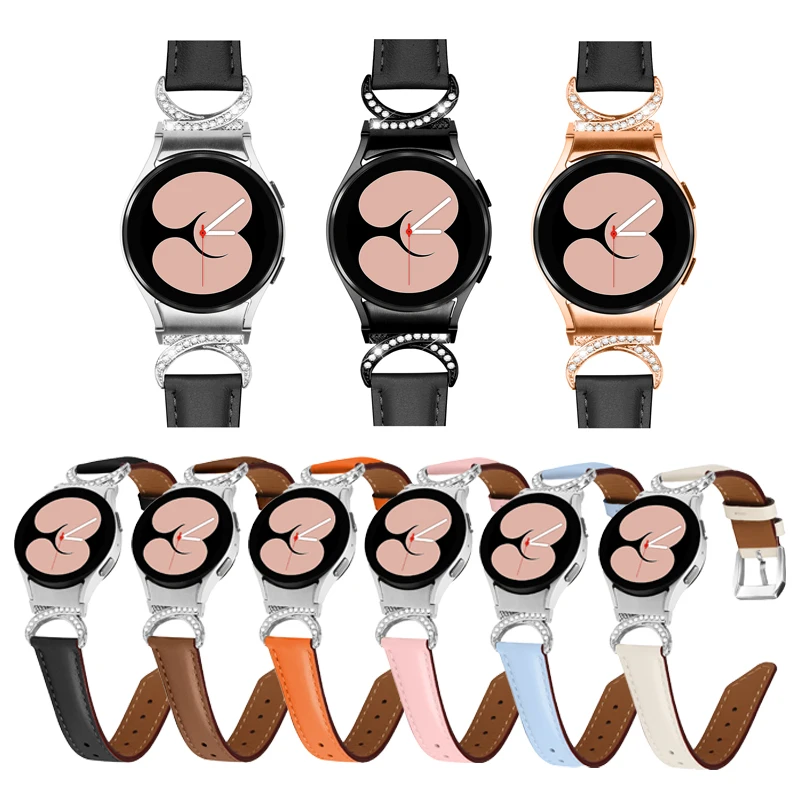 

No Gaps Leather Strap For Samsung Galaxy Watch 5 Pro 5 4 44mm 40mm metal + leather Bracelet Band for Watch 4 Classic 46mm 42mm
