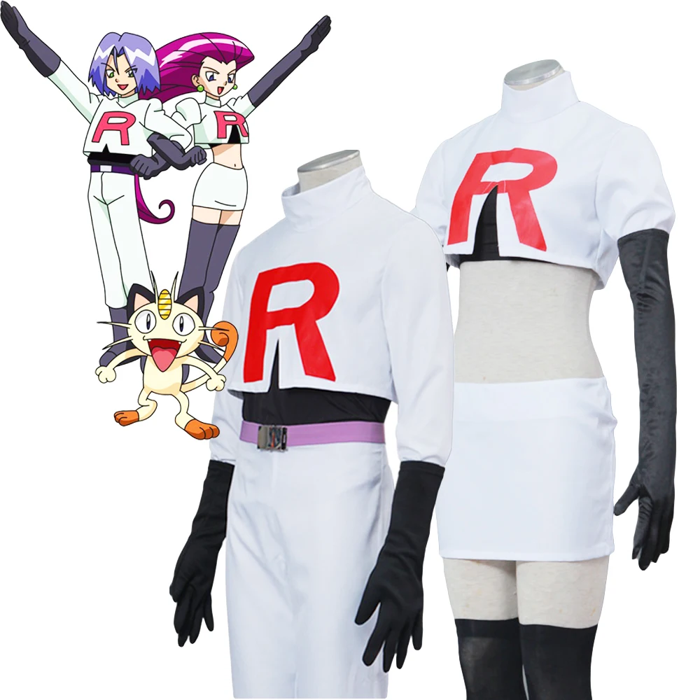 

Anime Cosplay Team Rocket White Uniform Jessie and James Costume Full Set of Realistic Costumes Woman Man Short Top Costume