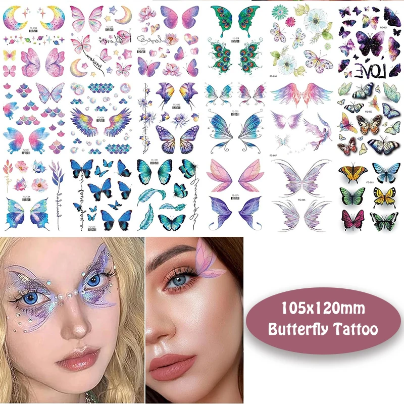 

1Sheet Glitter Butterfly Temporary Tattoos Sticker Colorful Waterproof Stickers for Women Girls Kids Eye Face Makeup Decoration