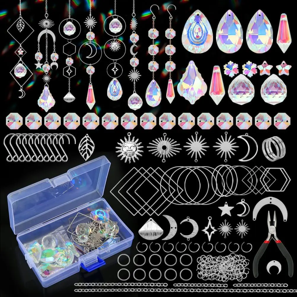 DIY Light Catcher Making Kit Adult Crystal Light Catcher Crafts with Hook Chain Pendant Rainbow Maker for Window Hanging Beads