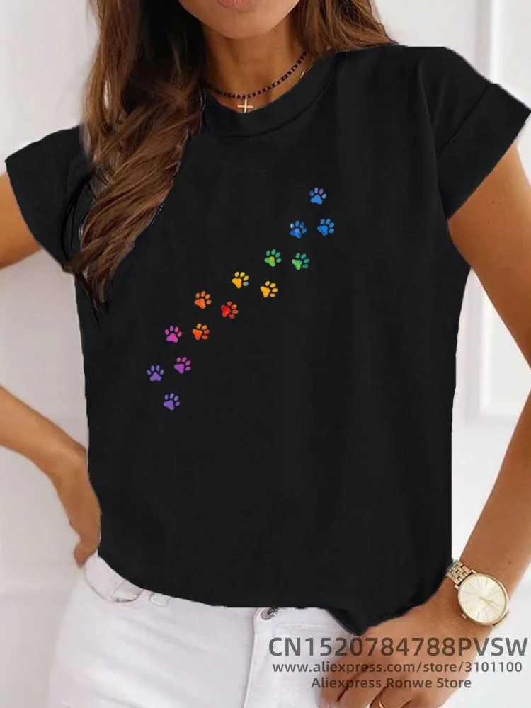 Katze MOM frauen Top Sommer Mode Kurzen ärmeln Katze und Hund Pfote Druck Mädchen T-shirt Weibliche Y2K Kleidung, drop Schiff