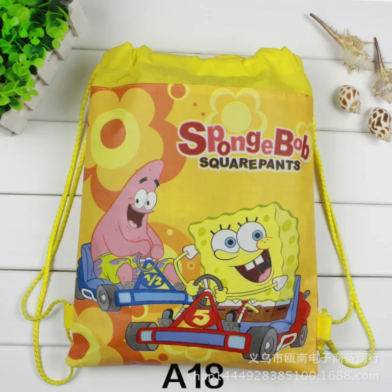 스폰지 밥 캔버스 가방 어깨 드로 스트링 포켓 배낭 드로스트링 가방, 학생용 귀여운 쇼핑 보관 가방, 여행 신발 가방