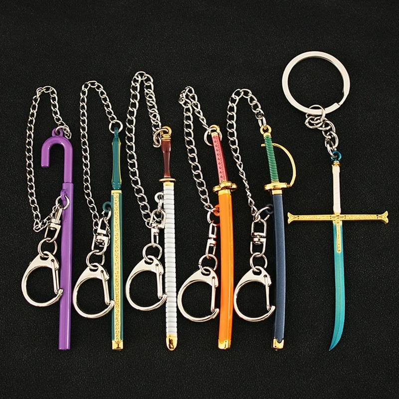 Mini One Piece Keychain 9cm Sword Weapon Model Metal Zoro Yamato Ame No Habakiri Autumn Water Katana Anime Peripherals Toy 3
