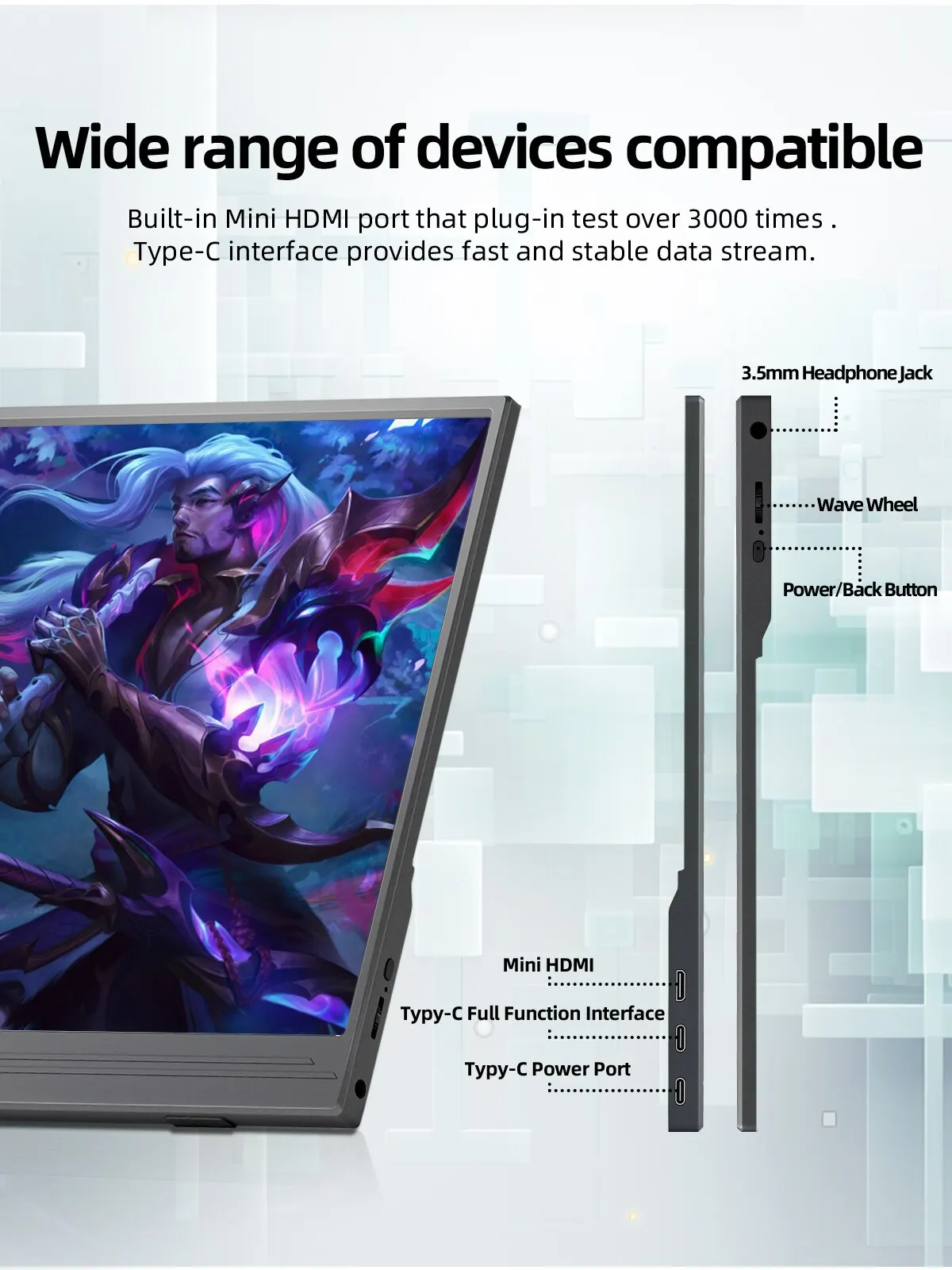 ZSUS 15.6-Inch Portable Monitor 1080P HDR 16:9 Low Blue Light For XBox PS4 / 5 Switch Cell Phone PC Loptop Extension 5