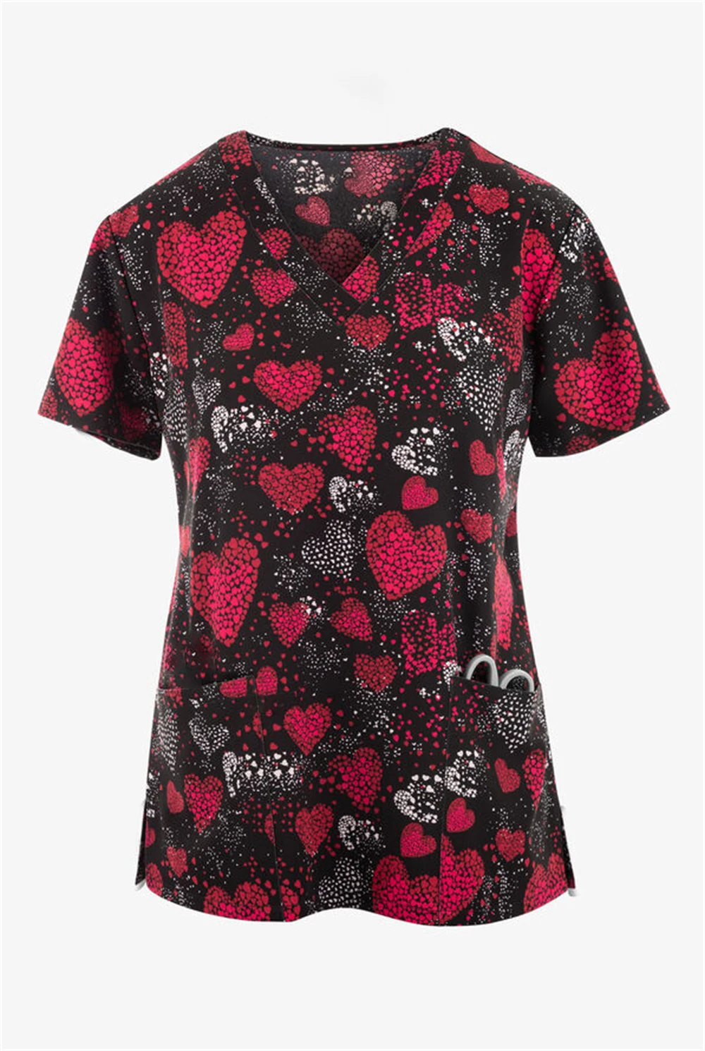 Maglietta ospedaliera Uniforme da infermiera Maglietta estiva da donna Camicia con scollo a V Tasca superiore Stampa Leopard Casual Uniforme da infermiera da donna666_voghion.com