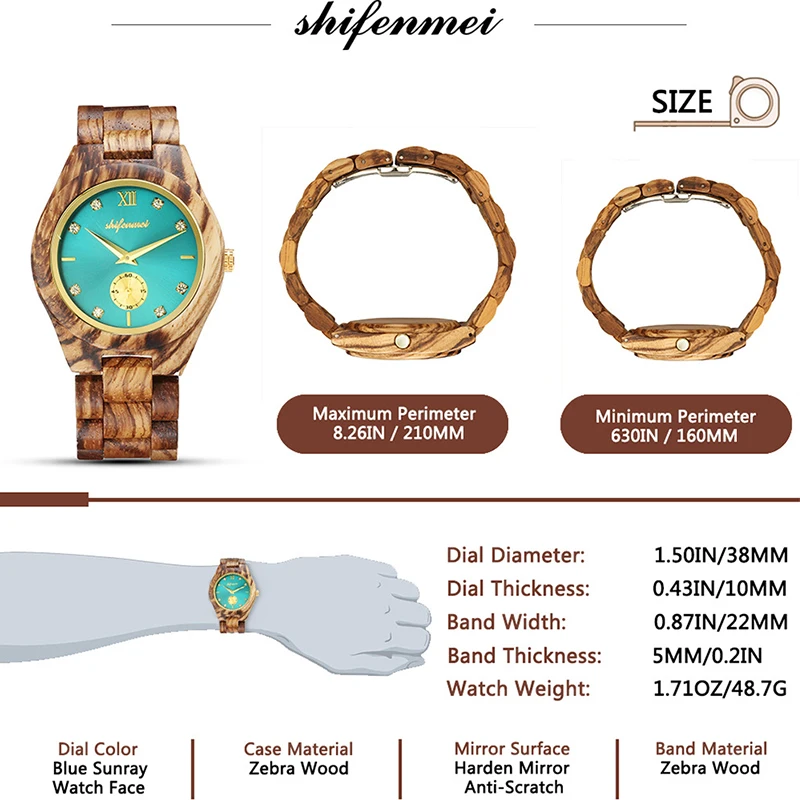Wooden Watches for Women Quartz Luxury Fashion Casual Wristwatch Chronograph Clock Folding Buckle Strap Watch