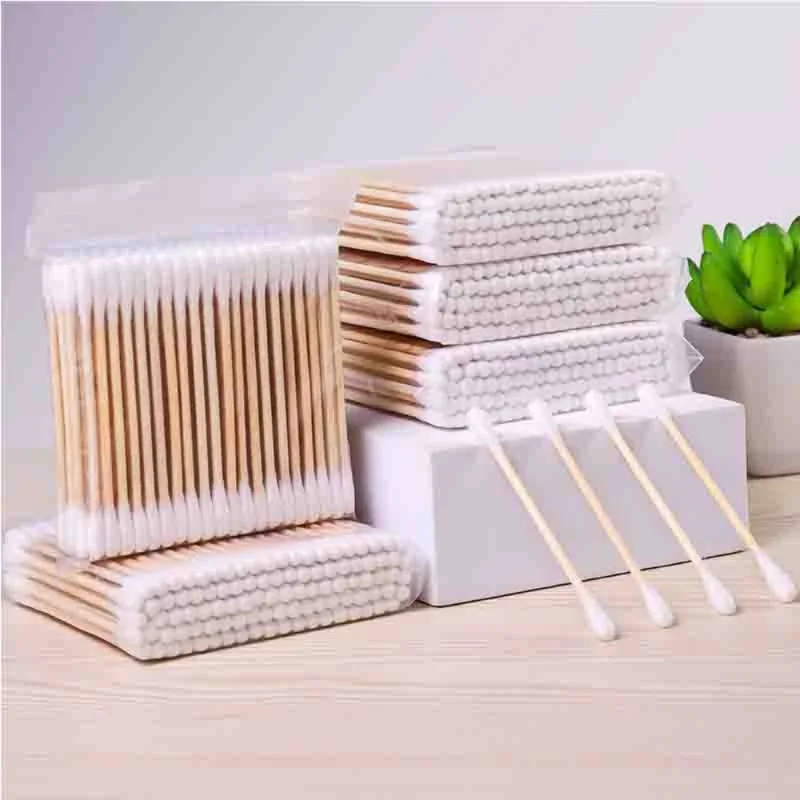 Cotton swab 100Pcs wooden cotton sticks double-tipped bud chlorine-free hypoallergenic makeup tools