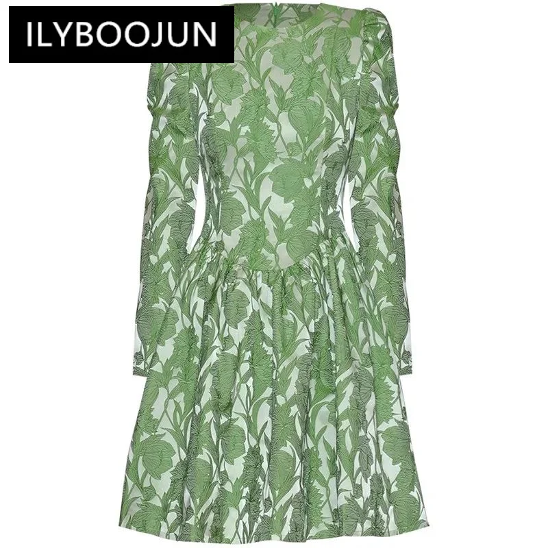 

Модное женское Новое винтажное бальное платье ILYBOOJUN с круглым вырезом, длинными рукавами-фонариками, вышивкой и высокой талией, Короткое мини-платье