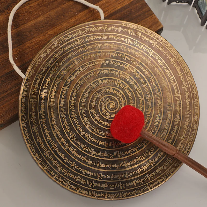 Nepal Handmade Gong 60cm Copper Rubbing Gongs Six-words Theory Sound Healing Yoga Meditation with Mallet Percussion Instruments