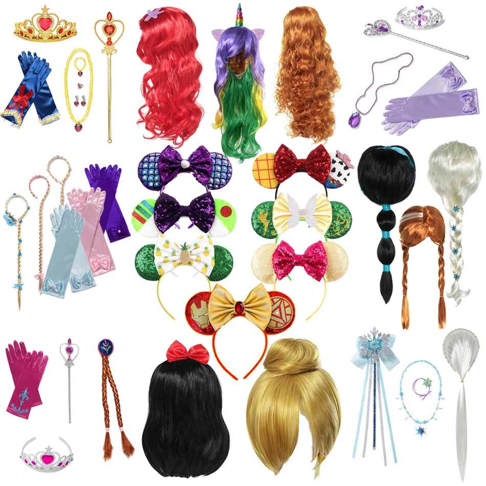 

Disney Mickey Mouse Princess Ears Headband Girls Fancy Hair Accessories Halloween Headwear Party Kids Christmas Necklace Jewelry