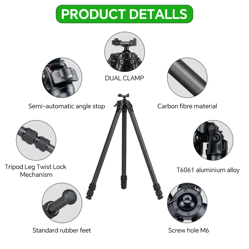 Camera Tripod Carbon Fiber Tripod for Outdoor Hunting with Quick Release Clamp Compatibility Arca Swiss/Picatinny/RRS Dovetail