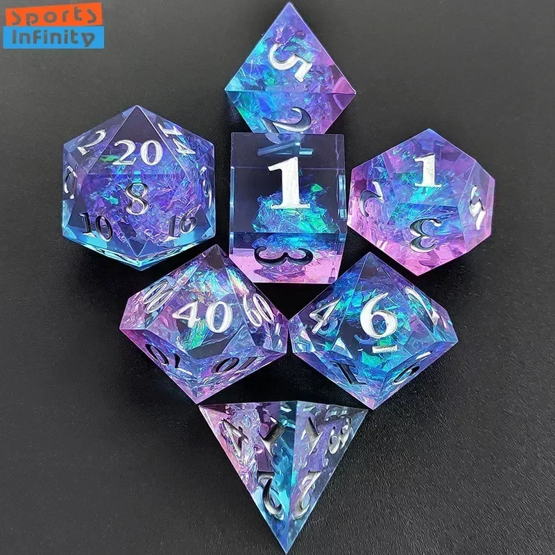 7Pcs Set Beautiful Black Gold Resin Dice for DND TPG TRPG Board Game COC Running Team Cthulhu Polyhedral Dice Number Kit