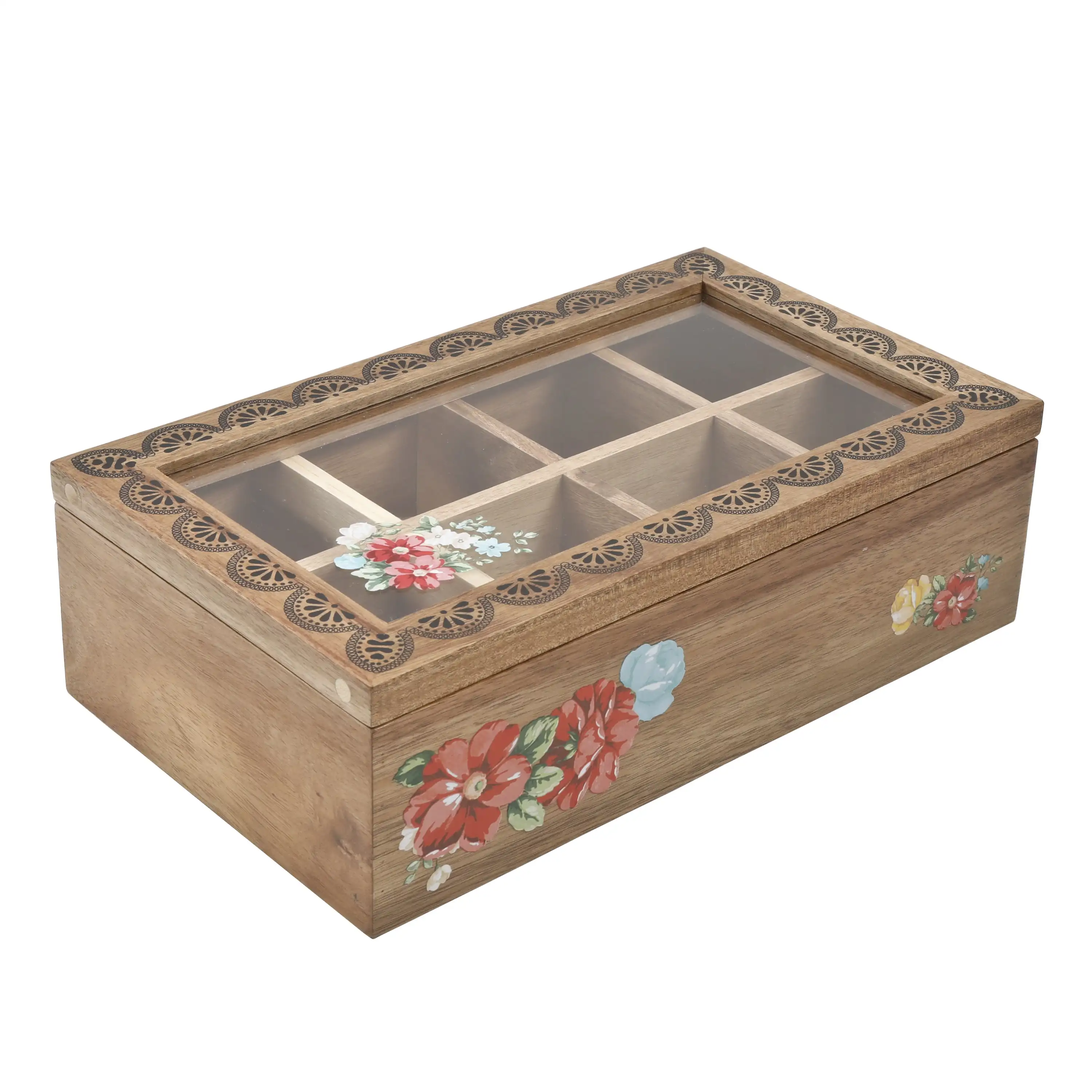 

Vintage Floral 12.44-Inch 8 Compartment Tea, Spice Holder Storage Box