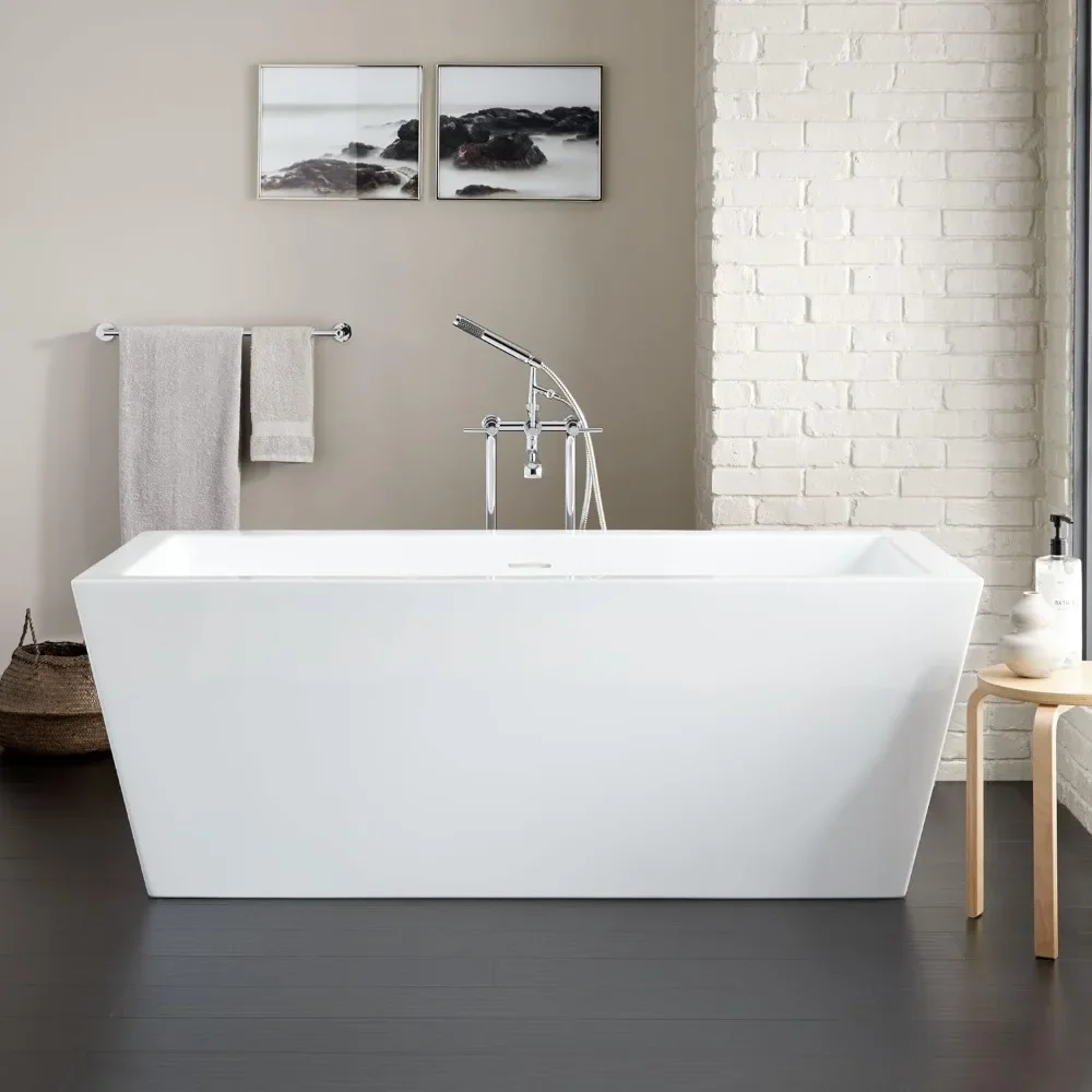 71" Acrylic Soaking Freestanding Tub with Integrated Drain and Overflow