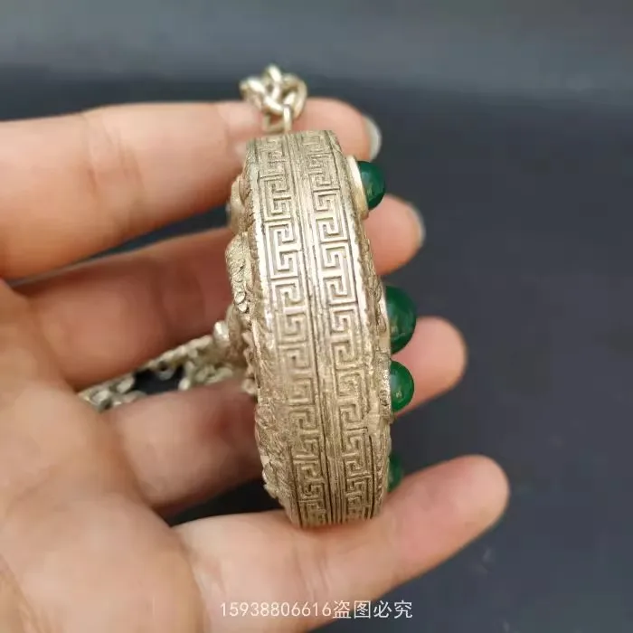 Vintage Miao Silver Carp Lotus Hollow Chain Jewelry 4