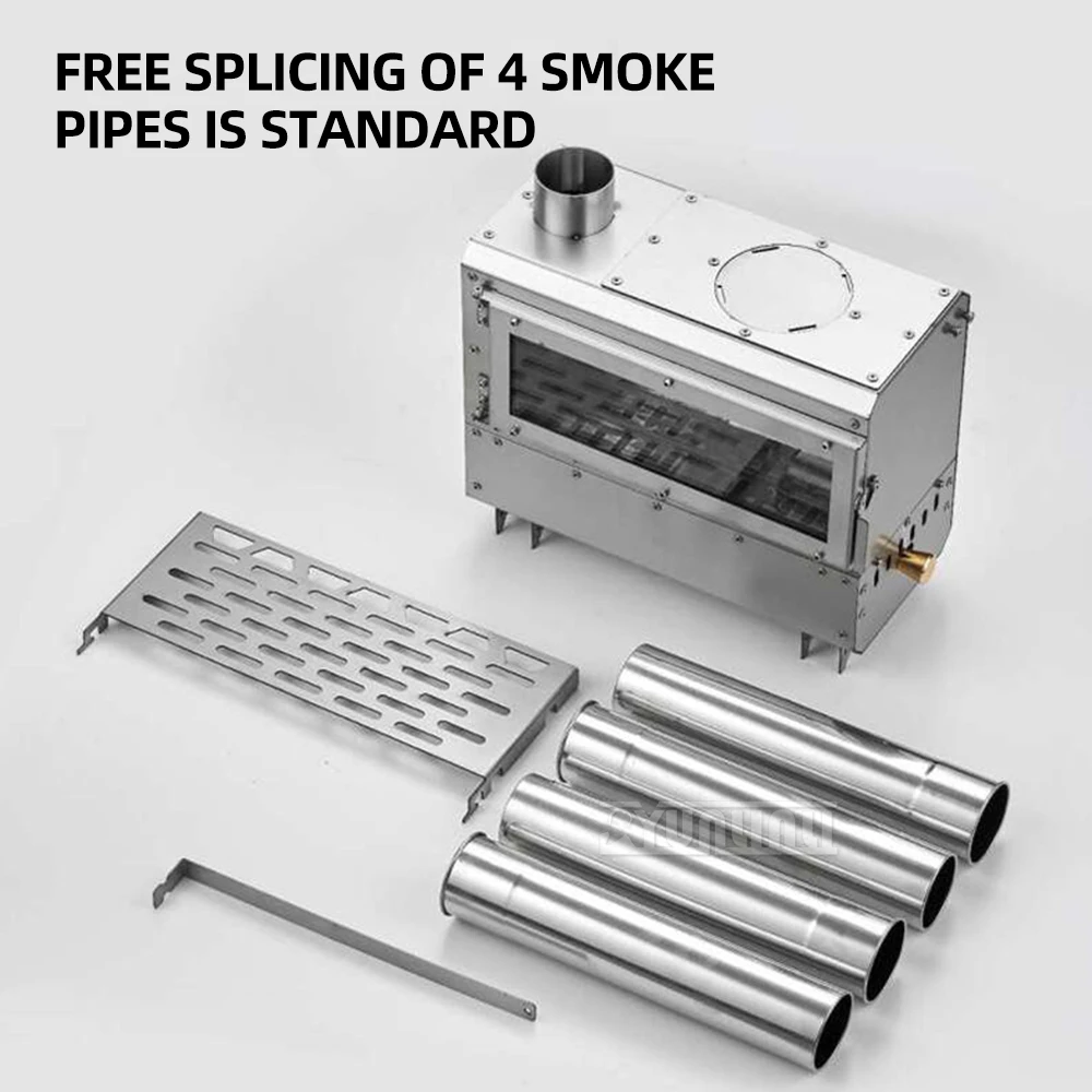 Folding Wood Picnics BBQ Stove Portable Outdoor Tent Stove Stainless Steel Chimney Pipe Cooker
