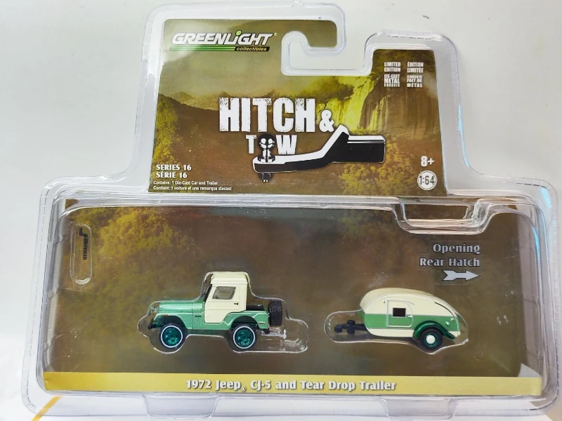 

1:64 1972 Jeep CJ-5 and Tear Drop Trailer High Simulation Diecast Car Metal Alloy Model Car kids toys collection gifts W887