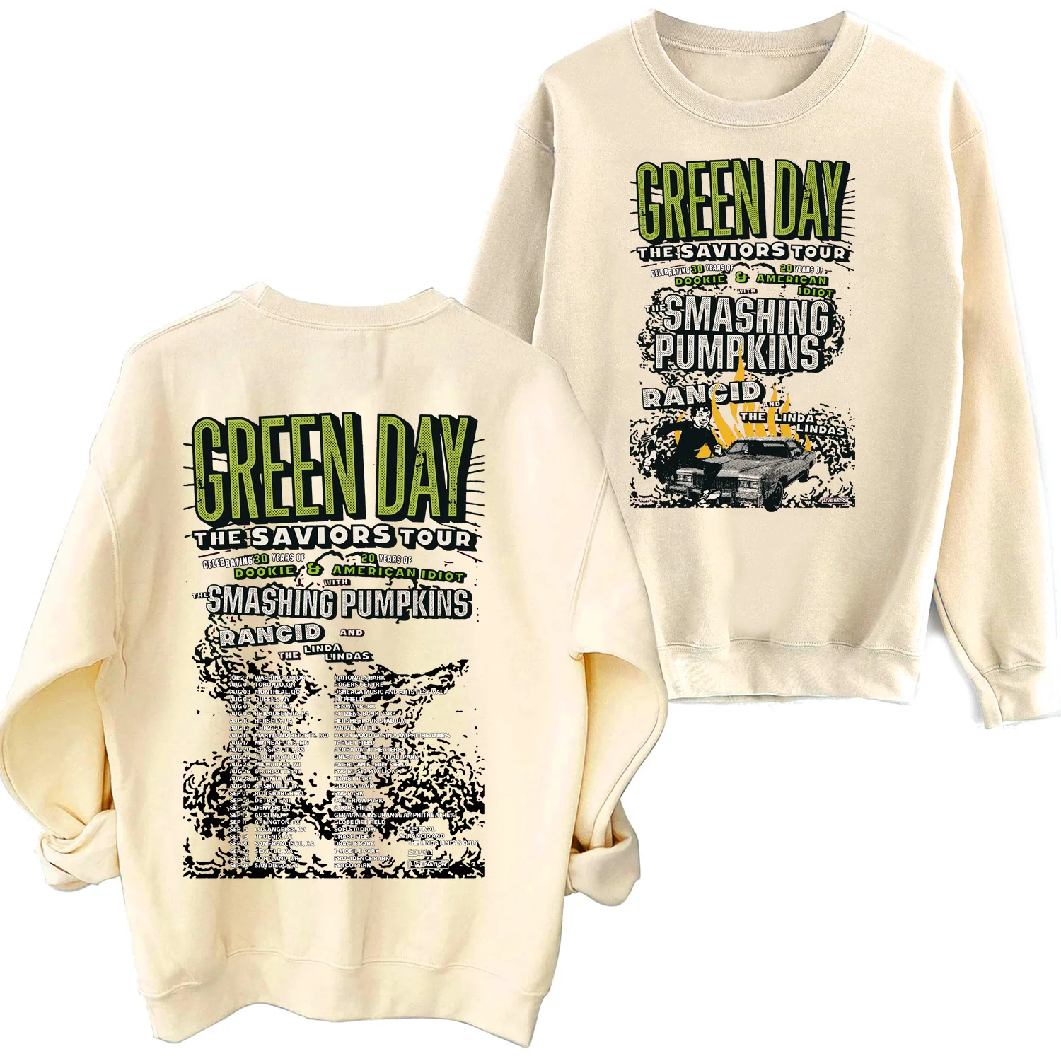 Green Day Saviors 맨투맨 남녀공용 하라주쿠 힙합 라운드 넥 긴 소매 오버사이즈 후드, 팬 선물