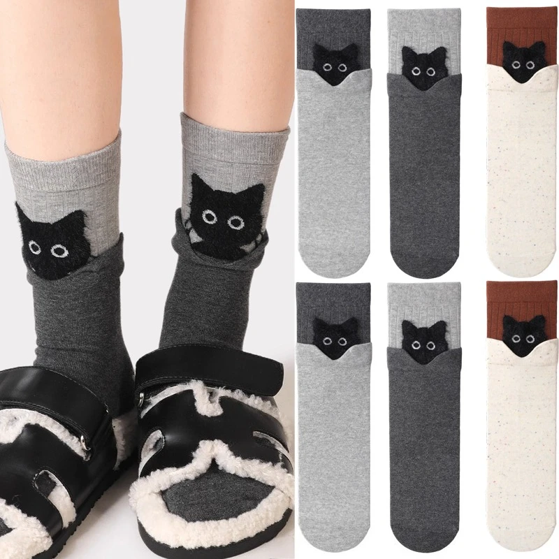 الكرتون بيكابو القط طاقم الجوارب الخريف الشتاء الدافئة القطن منتصف العجل الجوارب لينة تنفس كومة جورب للفتيات لطيف الكورية الموضة
