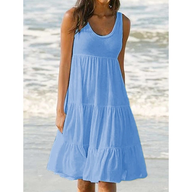 Sun Dresses Women Summer Beach Sleeveless T Shirt Dress Flowy Tank Tops  Bohemian Casual Swing Sundresses at  Women's Clothing store