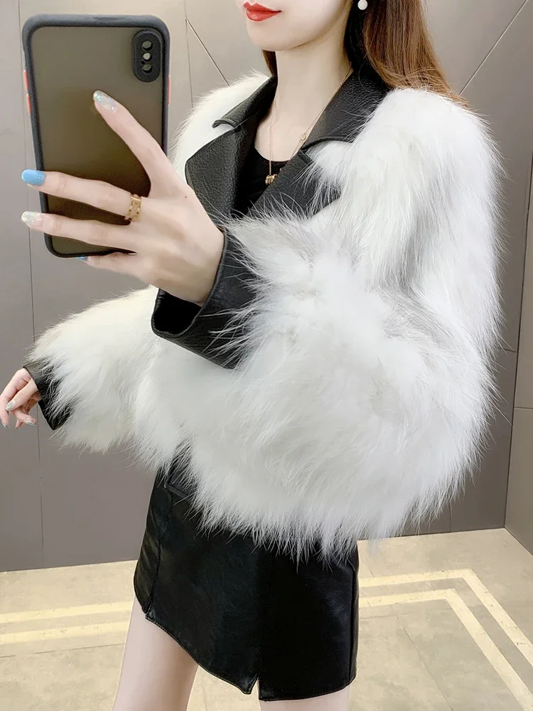 Short Fox Hair Woven Fur Coat for Women Cross Sheep Suit Collar Real Hair Lapel Jackets Knitted Thick Warm Slim Women's Clothes