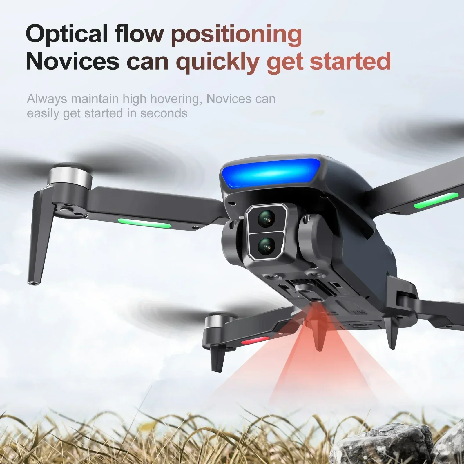 Vue rapprochée de la caméra 8K du drone GPS S181 avec stabilisateur.