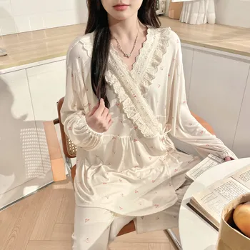 Strawberry Maternity Nightwear Modal Pregnancy Postnatal Sleepwear Breastfeeding Pajamas Nursing Maternity Nightgown