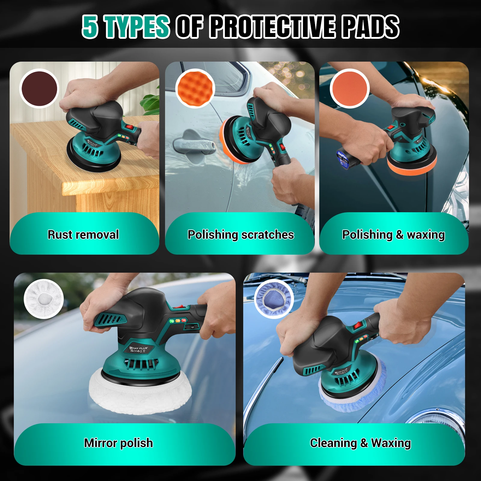 12V Cordless Car Buffer Polisher,6 Variable Speed 3