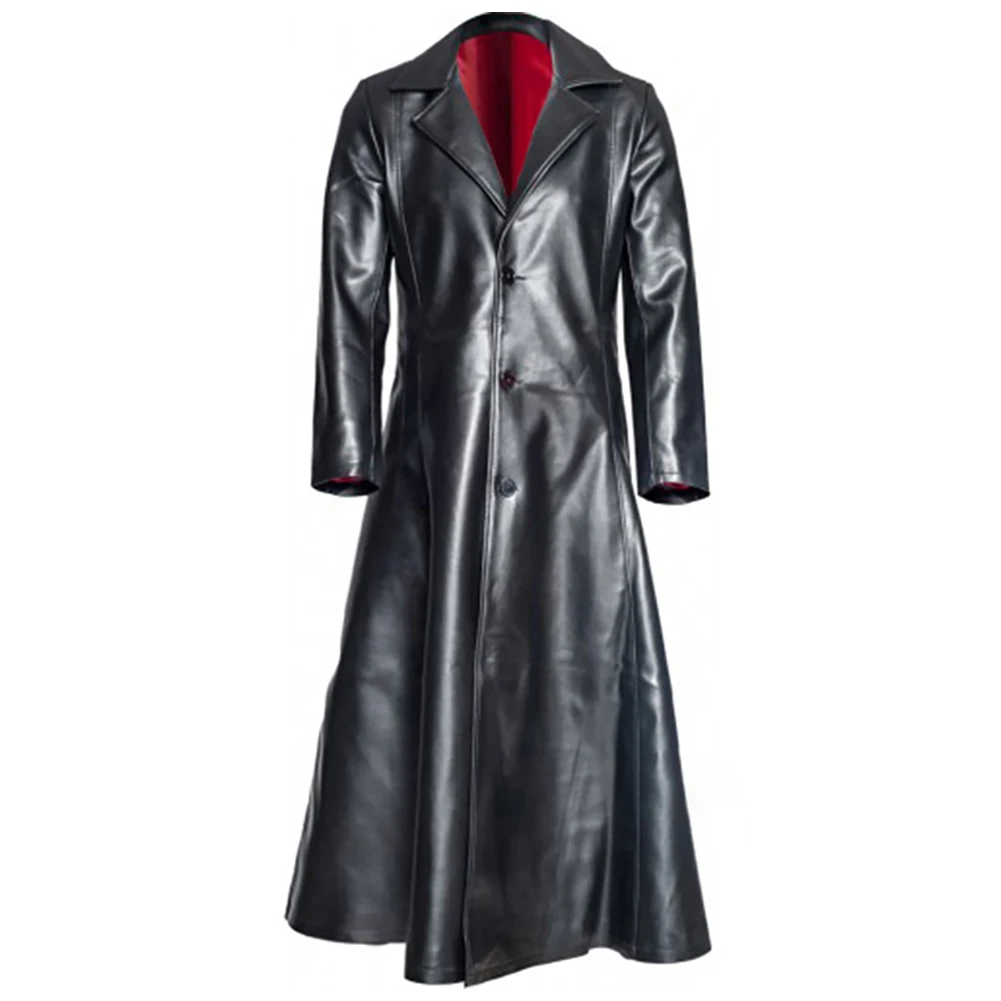 

Men Fall Winter Leather Trench PU Long Coat Single Breasted Lapel Slim Windbreaker Jacket Slim Korean Men's Punk Outwear Trench