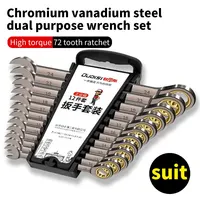 Набор гаечных ключей с храповым механизмом двойного назначения, 72 зуба, вращение на 180 градусов, 12/6 шт.