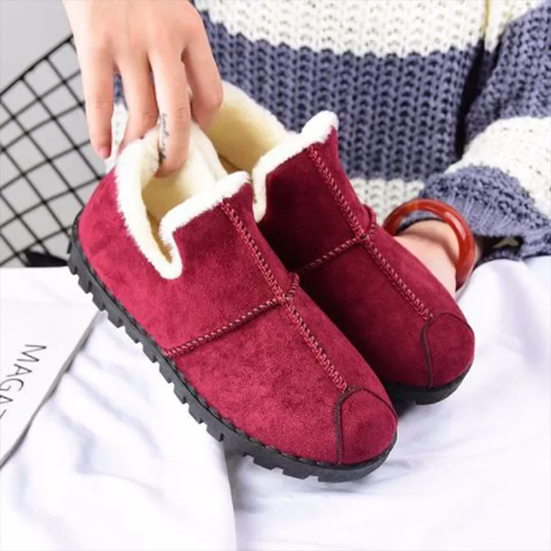 Leather Woman Loafers Winter Fur Shoes Women Flats Round Toe Slip on Ladies Footwear Plush Warm Cozy Winter Shoes