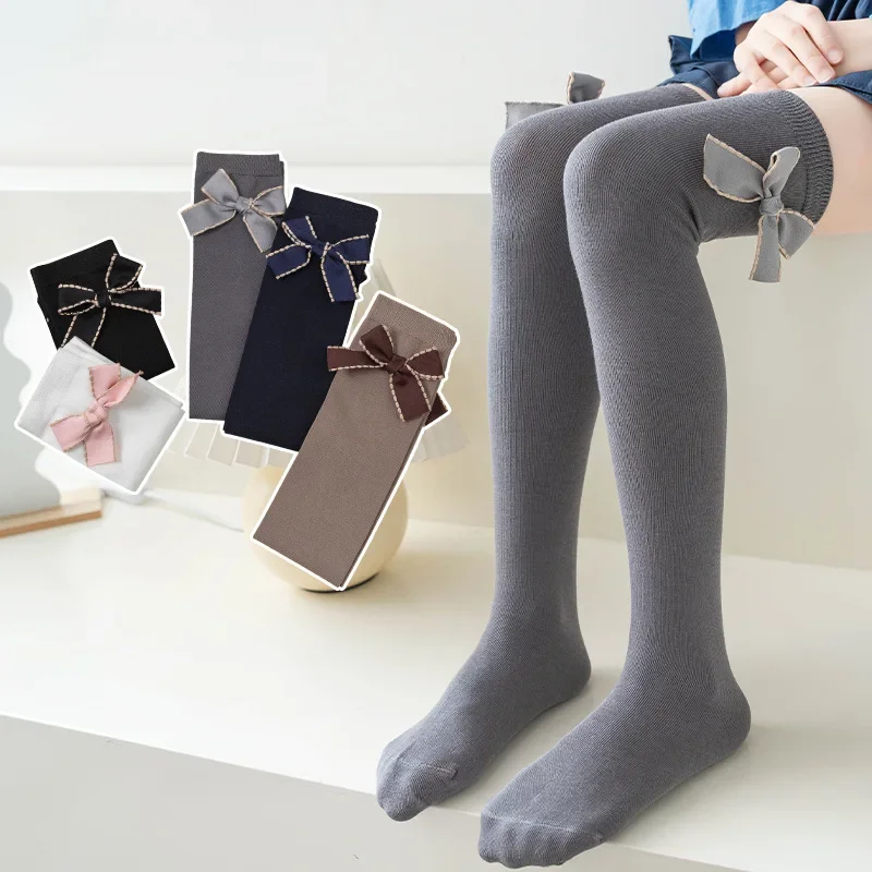 Cotton Knee Socks Knee Length Socks Over the Calf Socks 19inch Kids Lace Knee High Socks For 1-15 Years girl