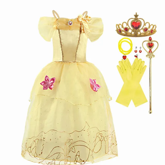 Girl Belle Princess Dress Kids Beauty and The Beast Costume Girl Baby Christmas Princess Birthday Party Fancy Dress 2-10 Years Belle dress B set 4