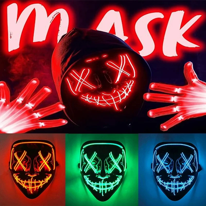 Halloween Led Mask Light Up Scary Mask And Gloves Cosplay Costume Luminous Purge Glowing In Dark Night Disguise halloween mask party masks horror mask